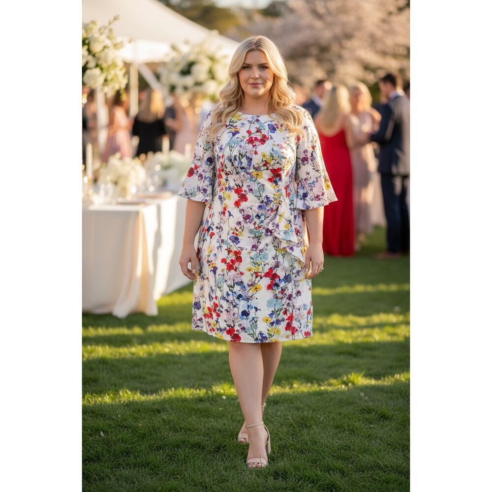 NWT ADRIANNA PAPELL DRESS WEDDING GUEST COCKTAIL SHORT FLORAL GARDEN PARTY PLUS